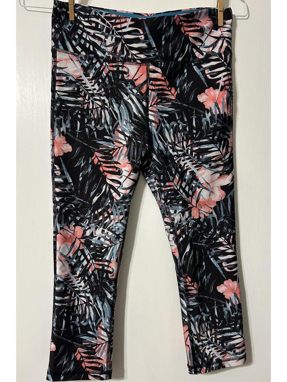 Marika sport Leggins Womens M Cropped Black Pink Tropical Yoga Activeware